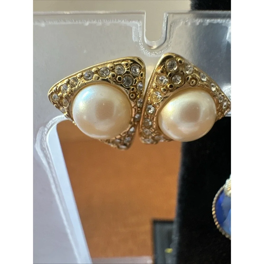 5 Pair Vintage Rhinestone Pierced Earrings Fashion Costume